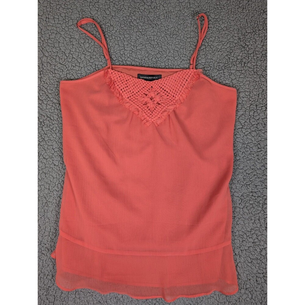 Banana Republic Tank Top Woven Macrame Size M Red Lightweight Spaghetti Straps